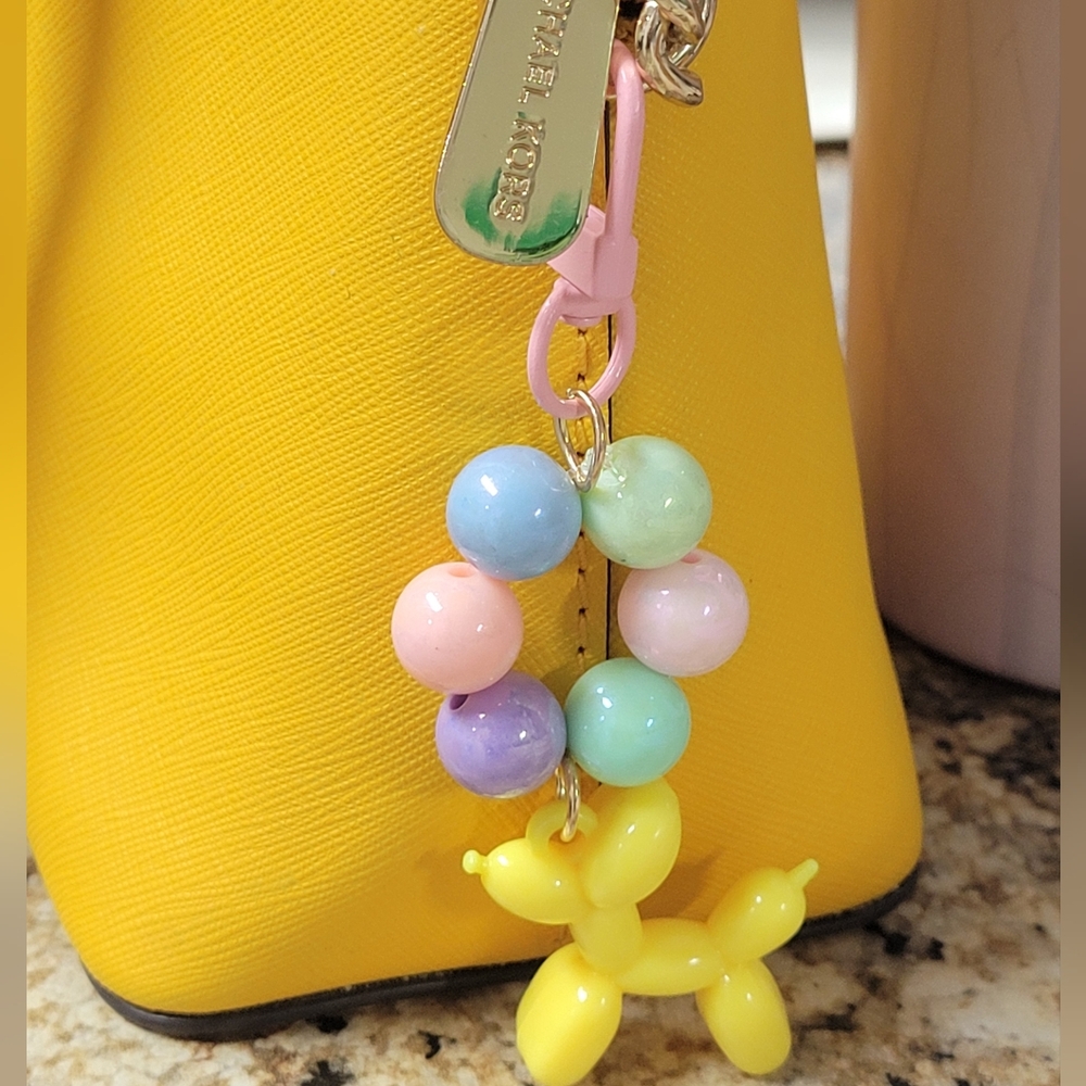 LARGE Colorful Beaded Keychain w Balloon Dog Charm  **MANY COLOR CHOICES❗️**